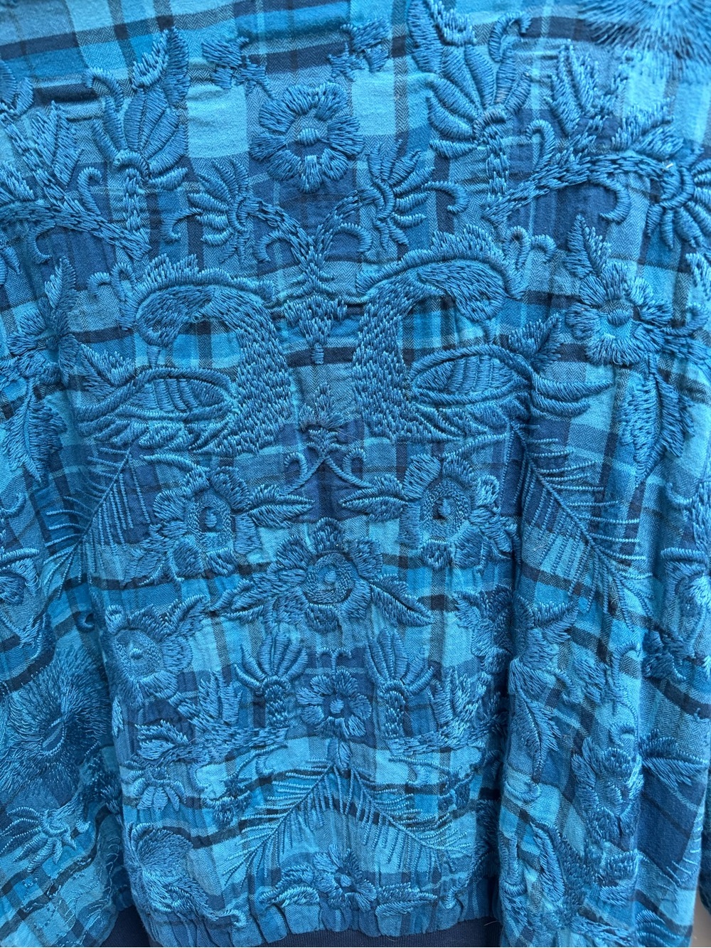 Johnny Was Multi-Blue Textured Bomber Jacket - Picture 3 of 3